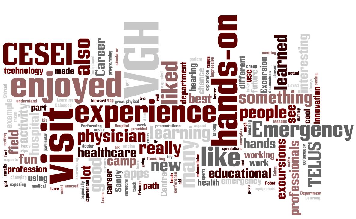 WordCloud of Summer Campers' comments on their Favourite Part of Camp